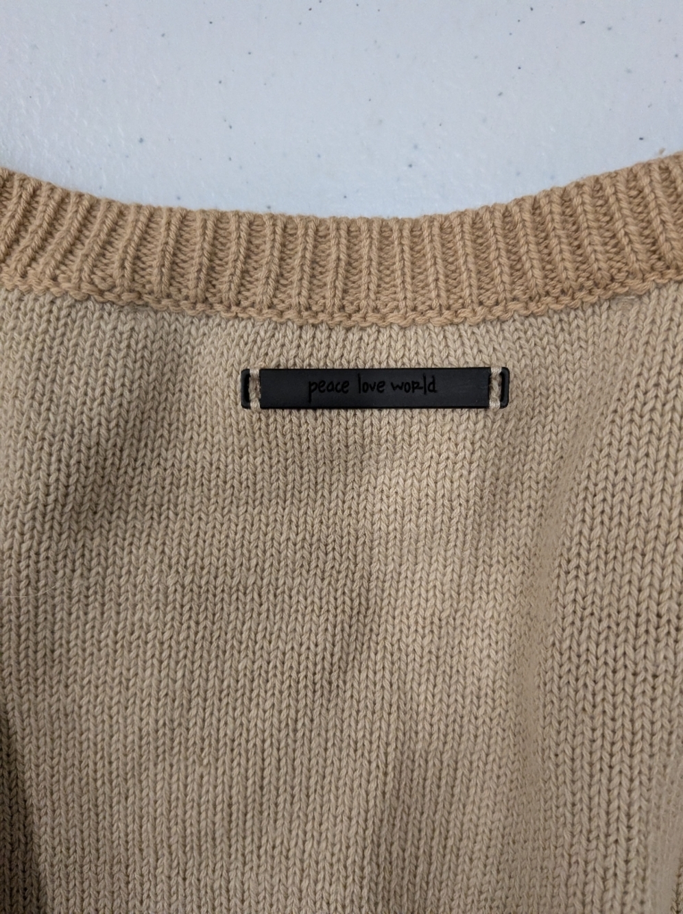 Peace Love World Boho Sweater Women Large Beige Cream Colorblock Knit Pullover C - Picture 8 of 12